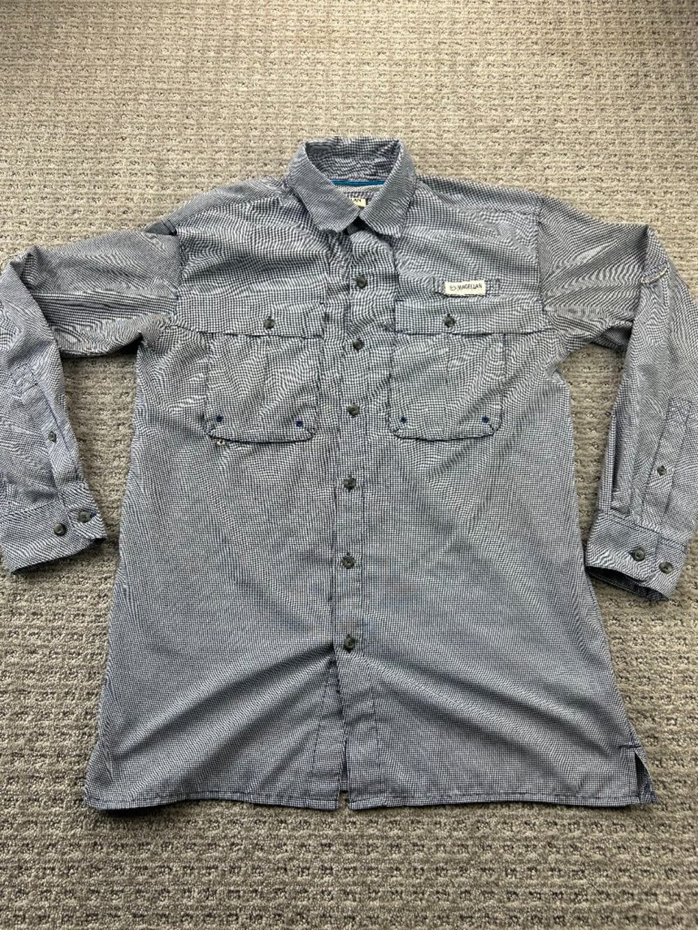 Magellan Fish Gear Shirt Men Extra Small XS Angler Fit Blue Button Down Outdoors